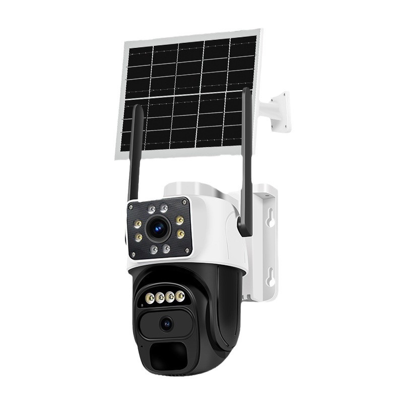 Cámara de vigilancia solar al aire libre, teléfono móvil de doble lente, visión nocturna panorámica remota de 360 °, monitor HD