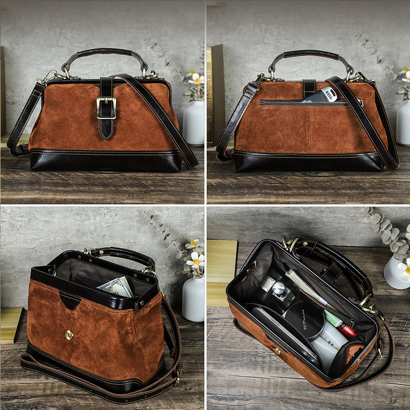 Black Angel High-Gloss Cow Suede Leather Doctor Bag Women's Genuine Leather Handbag And Crossbody Bag - Thumbnail 2