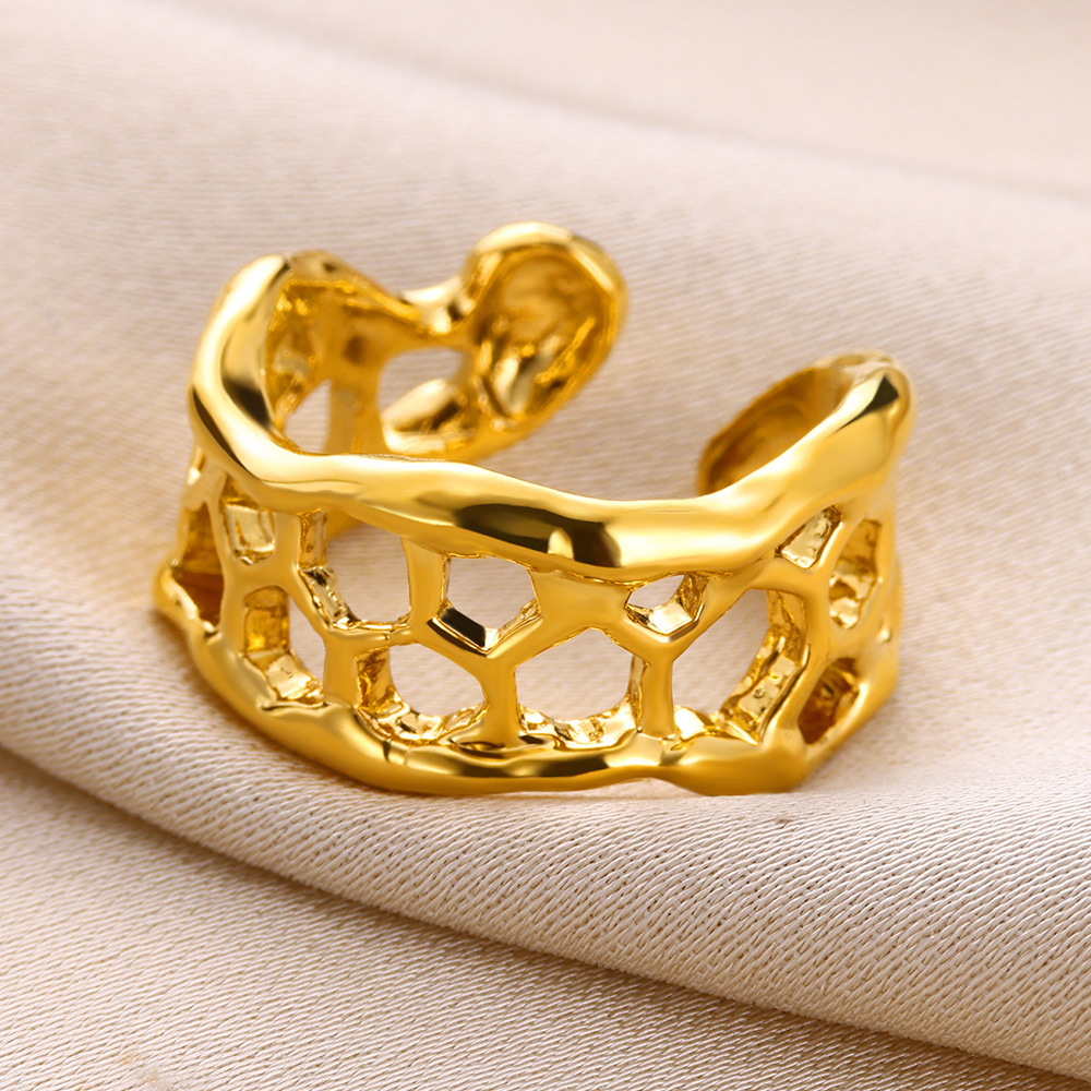 Daily Occasion PVD Coated Real Gold Plated Irregular Solid Color 304 Stainless Steel Elegant Waterproof Non Tarnish Open Rings