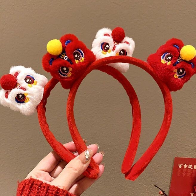 2025 New Year Spring Festival Cute Lion Dance Twister Hair Band Photo Props Girl Cartoon Funny Plush Headwear