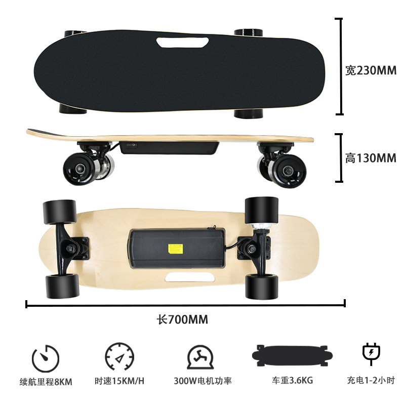 Skateboard eléctrico de cuatro ruedas pequeño tablero de pescado control remoto Skateboard para principiantes opcional con scooter recargable de una sola flexión al por mayor en stock