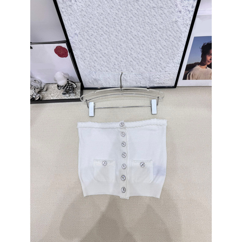 25年夏季新款香家重工飞鸟纽扣花边针织单排扣抹胸修身显瘦百搭女|undefined