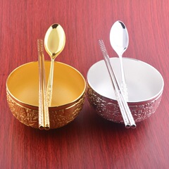 仿古精雕合金碗银碗摆件保险开门红居风水装饰铜器入门收藏百福碗