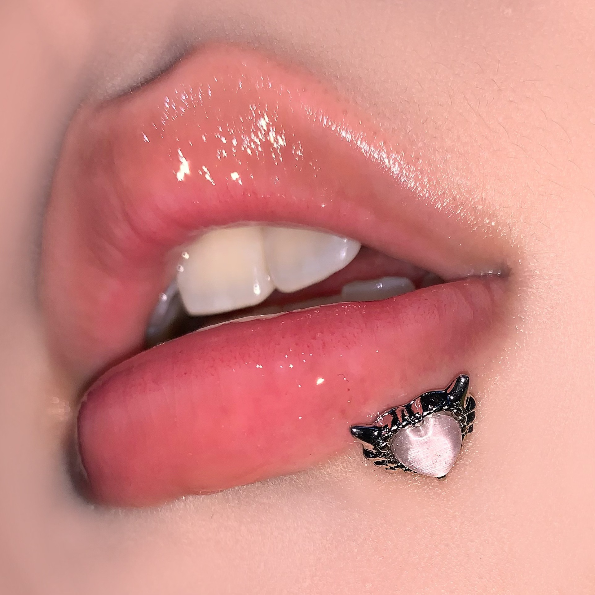Pointed labret stud close-up product detail