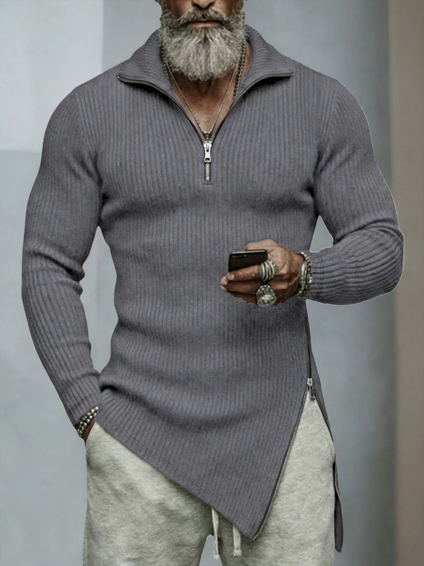 Nuevas camisetas de manga larga para hombres en otoño e invierno transfronterizos deportes ajustados elásticos ocio Fitness sólido blusa irregular para hombres