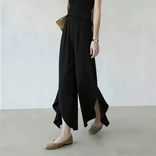开叉设计感薄款阔腿裤女2026夏季新款显瘦气质时髦小众高级九分裤