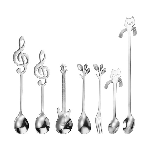 Creative 304 stainless steel guitar spoon musical note coffee spoon leaf tea spoon hanging cup cat spoon dessert spoon