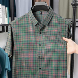 跨境外贸时尚休闲短袖衬衫男士夏季男士桑蚕丝短袖衬衫男1230