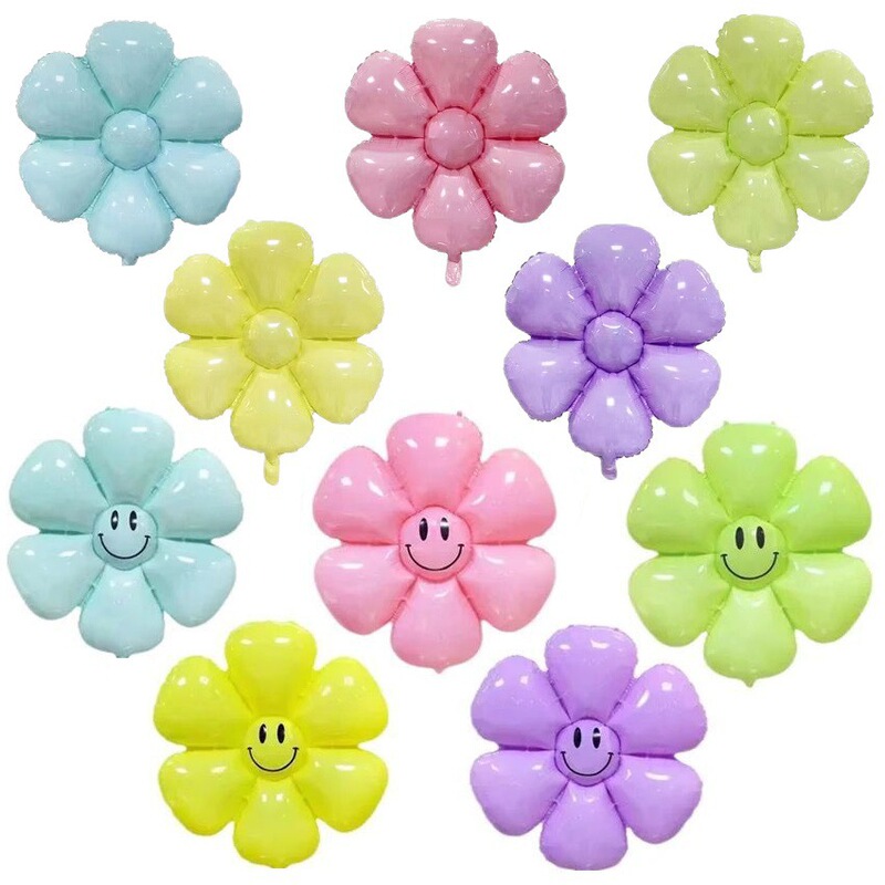 Large Medium Small White Daisy Sunflower Smiley Face Aluminum Foil Balloon Flower Holiday Decoration Party