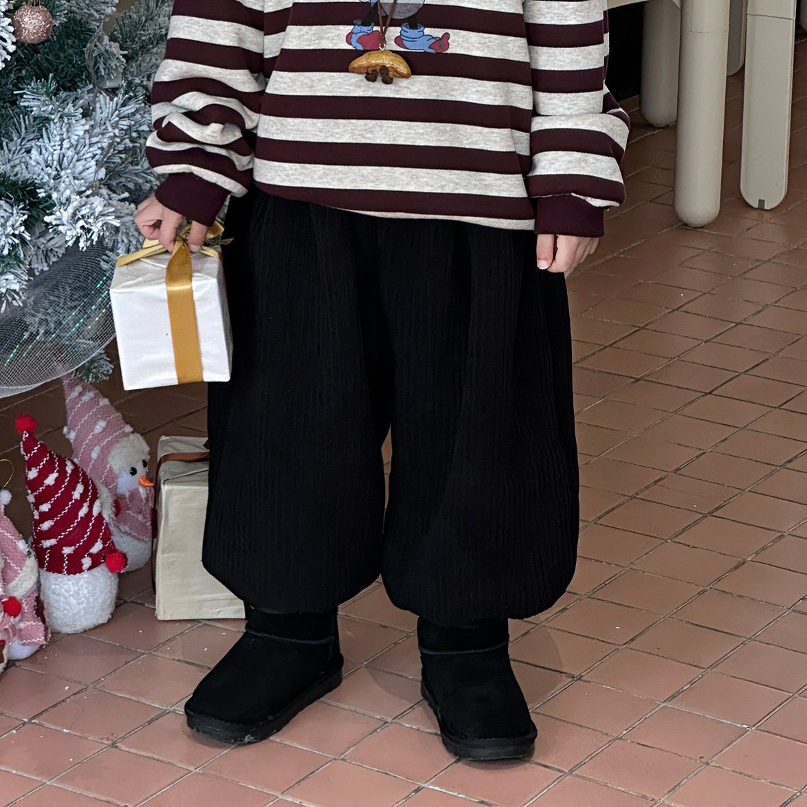 tairu 2024 winter new korean style children‘s simplicity all-matching corduroy thickened velvet sweatpants boys‘ fashionable trousers