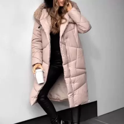 2025跨境冬季新款女式外套中长款轻薄丝棉大毛领羽绒服防寒服