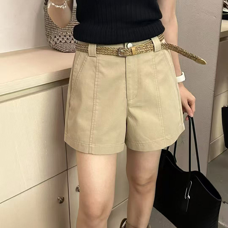 Korean-Style Casual Woven Belt Workwear Shorts for Women, Summer High-Waisted Wide-Leg A-Line Pants, Commuting Casual Pants Korean-Style Casual Woven Belt Workwear Shorts for Women, Summer High-Waisted Wide-Leg A-Line Pants, Commuting Casual Pants