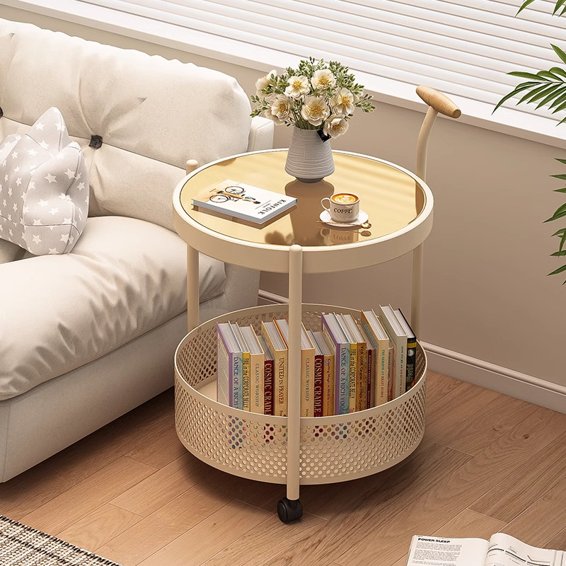 프랑스 스타일 가벼운 고급 고급 하이 엔드 이동식 유리 카트 사이드 테이블 거실 소파 작은 커피 테이블 침실 테이블