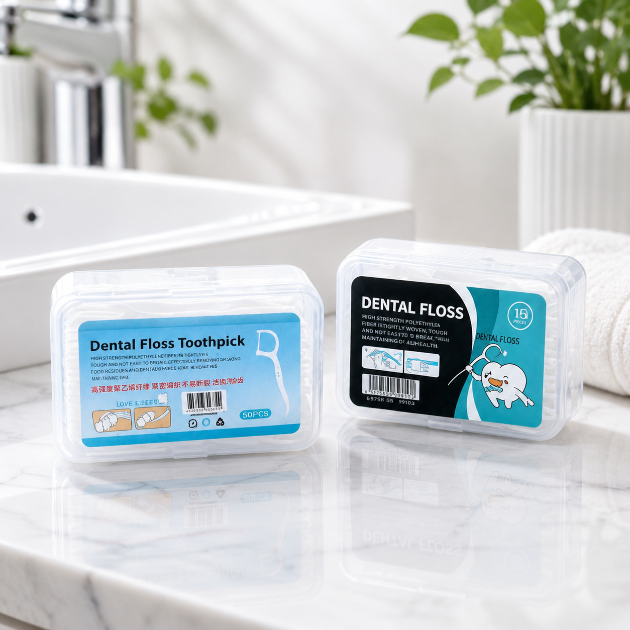 Hilo Dental para el Cuidado Bucal al por Mayor, Paquete de 50 Unidades, Caja Grande, Palillos de Hilo Dental de Alta Resistencia, Limpiador Interdental, Hilo Dental Plano para Limpiar Entre los Dientes