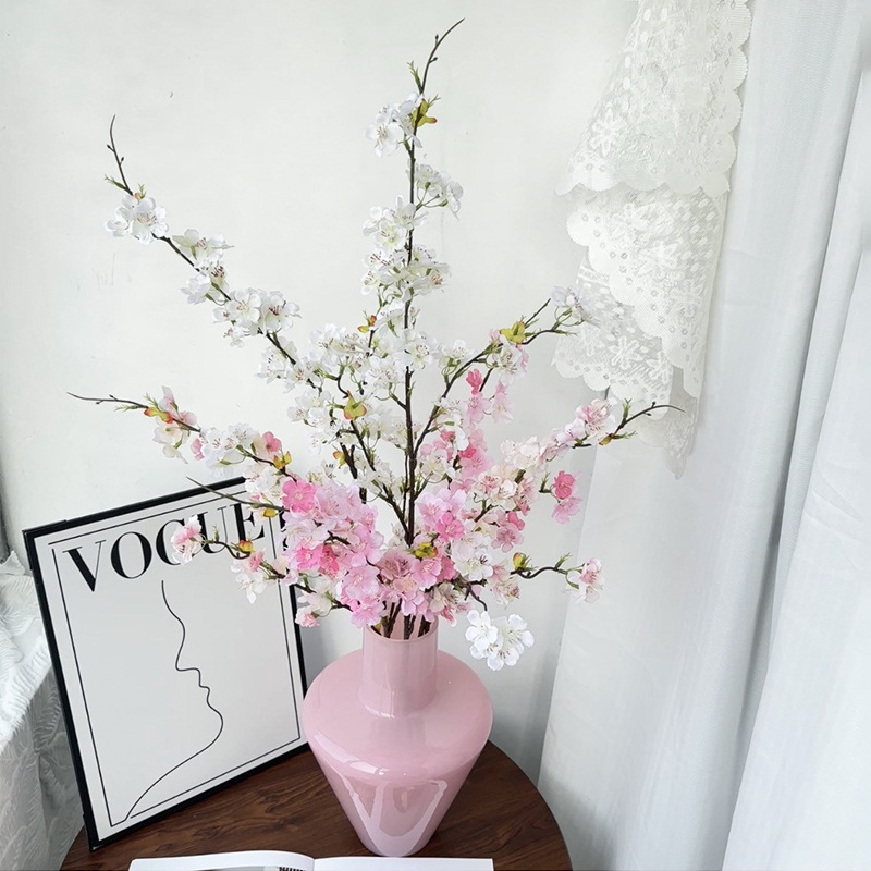 Trendy Long-Stem Cherry Blossom and Peach Blossom Artificial Flower Bouquet Decoration Fake Flower Arrangement Photo Props
