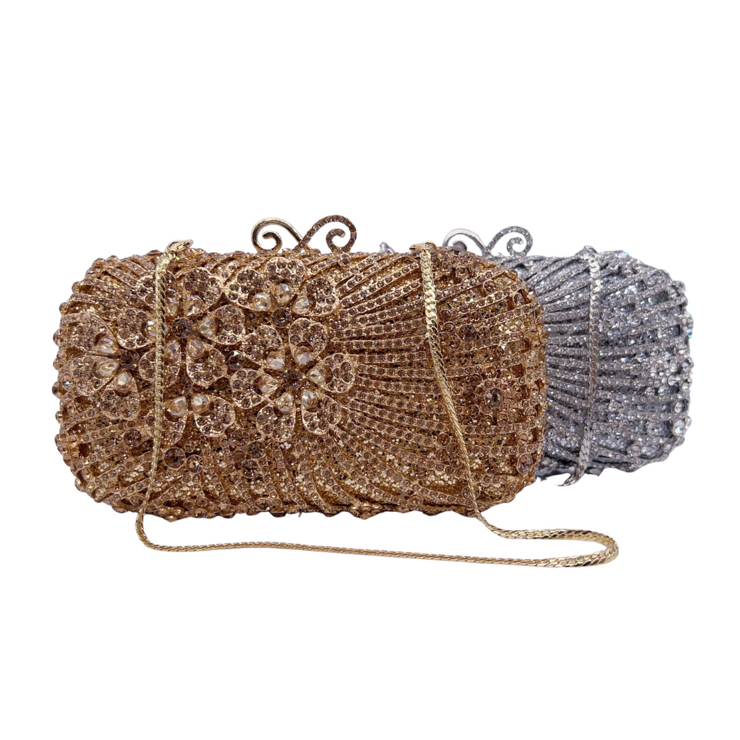 Túi clutch nữ đính đá dạ hội pha lê lấp lánh — màu vàng, bạc chi tiết 1