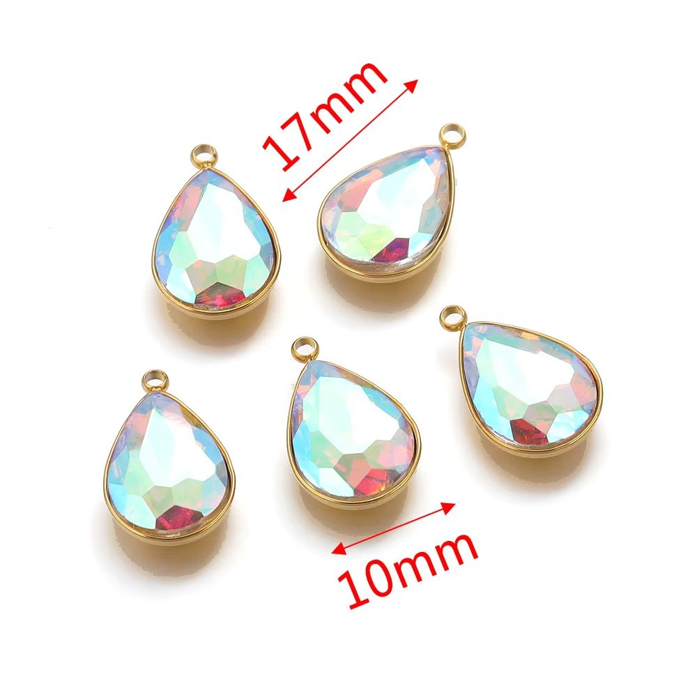 Acero inoxidable vidrio cristal colgante gotas de agua gemas de color colgante de acero titanio accesorios de joyería DIY