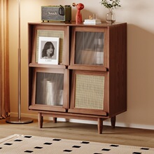 实木书柜斗柜收纳储物柜一体日式杂志柜玻璃置物客厅边柜