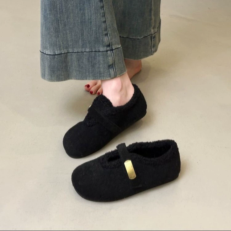 Лесной стиль ретро плюс бархатные туфли Birkenstock для женщин, все включено осень-зима 2025 плоские пушистые туфли, шапочка, тёплые хлопковые носки