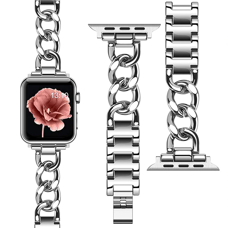 适用苹果手表带小香风单排链Applewatch表带牛仔链金属iwatch錶帶