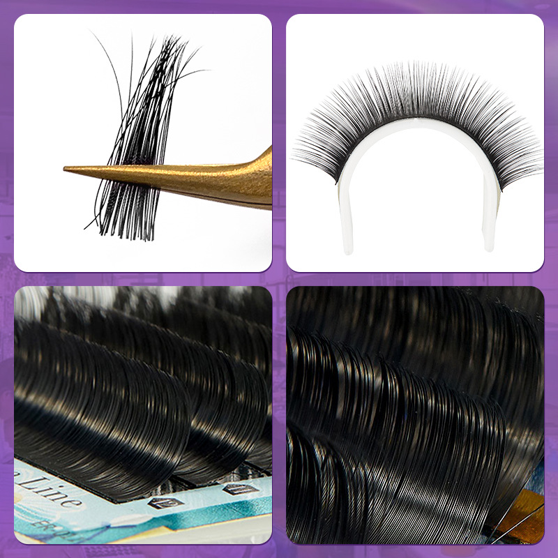 Fábrica de pestañas europeas y estadounidenses transfronterizas vello blando denso natural rollo único denso mate vello redondo injerto falso pestañas al por mayor