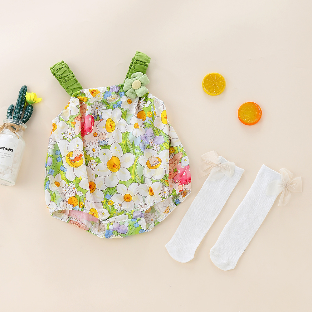 Ropa de bebé, portabebés, flores pequeñas, trefilado para bebés, ropa de verano para bebés, ropa para recién nacidos, una pieza