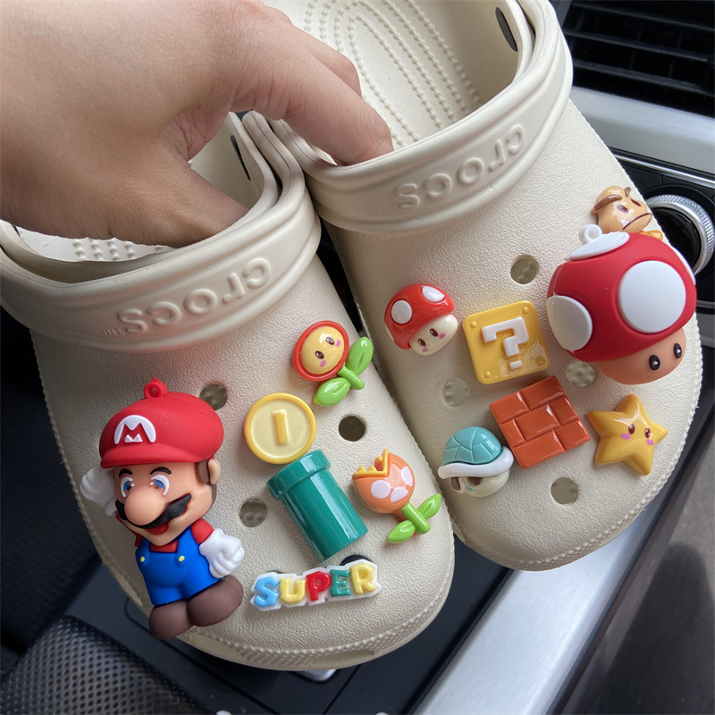 Crocs Accessories DIY Shoe Buckle Shoe Flower Stereo Kidsren's Removable Super Mario Gold Coin Mushroom Decorative Shoes