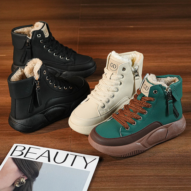 Zapatos de algodón de invierno con doble cremallera para mujer 2024 nuevo estilo más terciopelo cálido zapatos de alta calidad Yaoyao para mujer zapatos de mujer verde antideslizantes