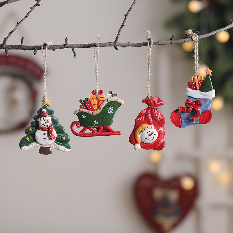 Nuevos colgantes de resina transfronterizos colgantes de decoración de árbol de Navidad para viejos muñecos de nieve bolsas de regalo de decoración de Navidad americana
