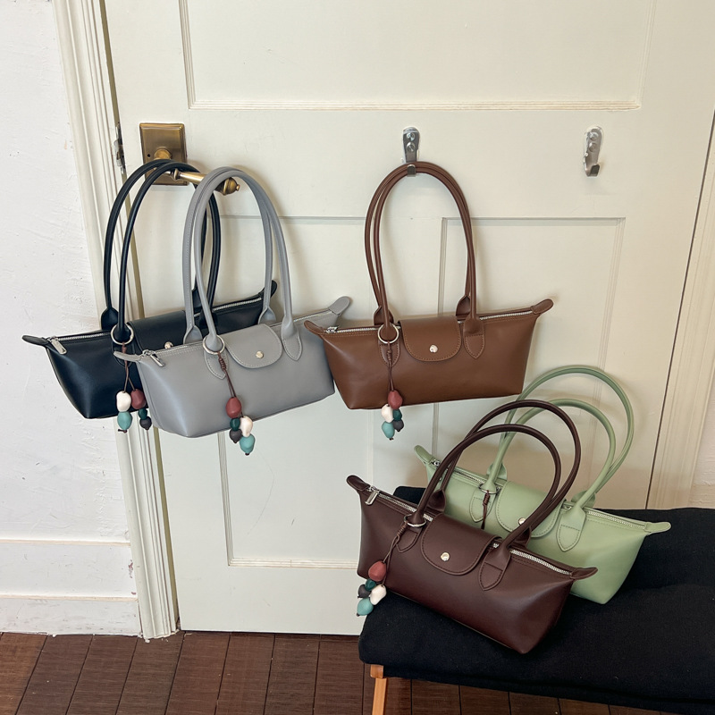 2026 New Long-Handle Baguette Bag, Women's Underarm Bag, Brown Fashionable Simple Pillow-Shaped Commuting Handbag