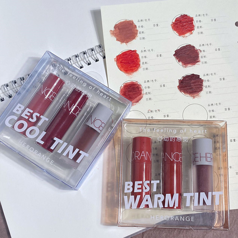 Herorange~Her Orange Lip Glaze Set Matte Lipstick Domestic Affordable Gift Box Lip Mud Cool and Warm Color Shades Dropshipping