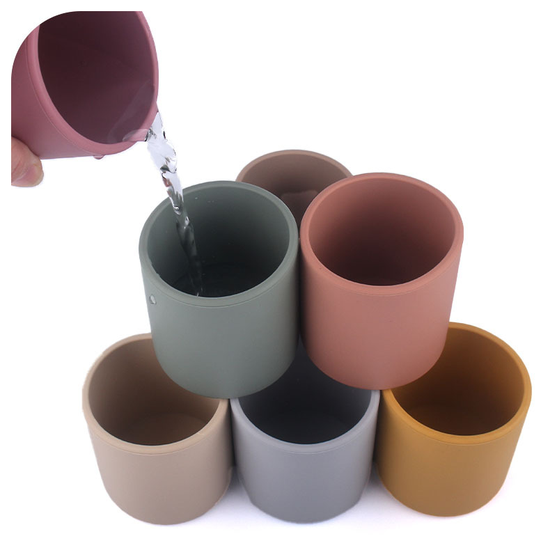 Transfronterizo nueva taza de bebida directa de silicona resistente a gotas sin mango Morandi taza de silicona de color Morandi taza de alimentación para bebés