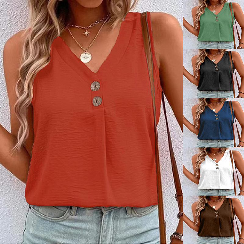 2025 Europa y América transfronteriza Amazon verano nueva moda ebay ins chaleco cuello en v botón camisa sin mangas ropa de mujer