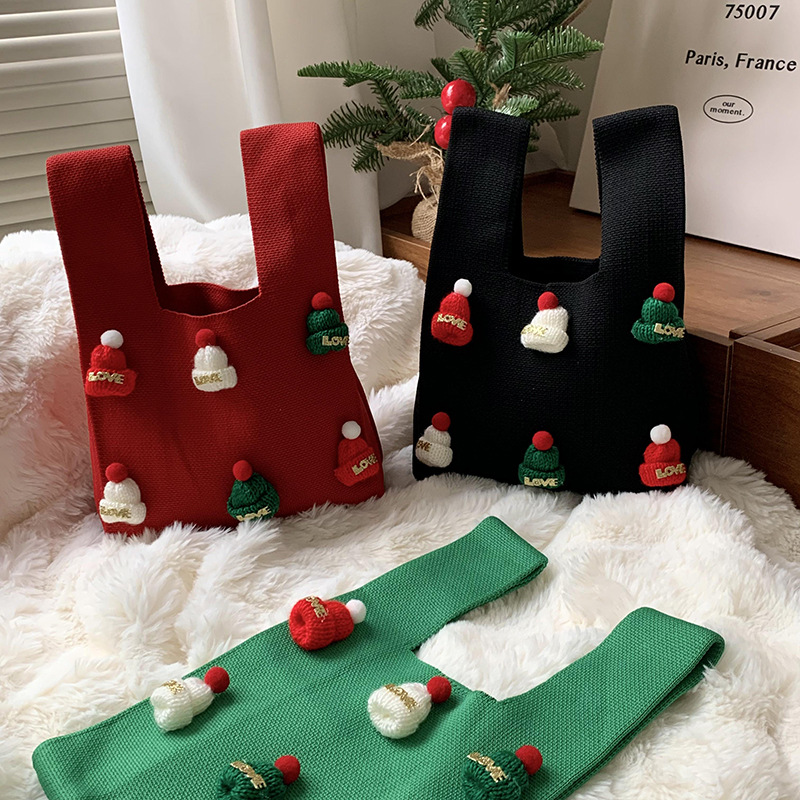 Bolsa de mochila para mujeres versátil 2025 nuevo bolso de regalo de navidad sombrero tridimensional nicho bolso de hombro de punto