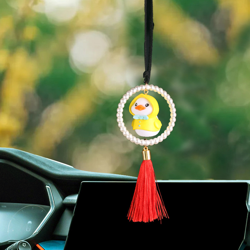 Colgante de coche colgante de coche anillo columpio pato suministros de coche espejo retrovisor decoración pequeño pato amarillo red pato rojo