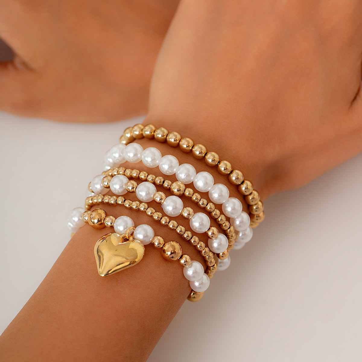 17g Weight CCB Pendant Material Bracelets Classification CCB, Imitation Pearl Chain Material Beaded Chain Chain Type 1 Set Quantity Banquet, Travel Occasion CCB, Imitation Pearl Material Heart Shape Pattern Women's Gender Plating Design Vintage Style Style Vintage Style Heart Shape CCB Imitation Pearl Beaded Chain Beaded Bracelets Wholesale 8