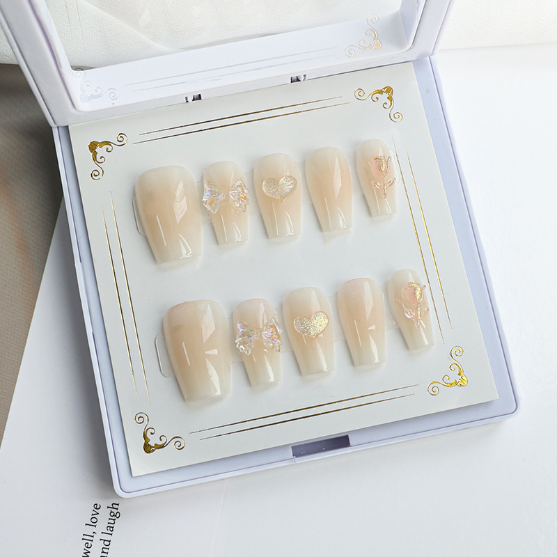 Uña blush con taladro de uñas manuales de uñas acabadas de color caramelo de uñas falsas de uñas parches de gel de goma