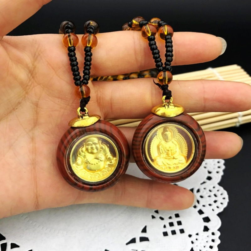 Jinbo Guanyin Buddha Pendant Men's and Women's Necklace Double-sided Buddha Statues Women's Pendant Benmingfo Peach Wood Inlaid Gold Pendant Gift