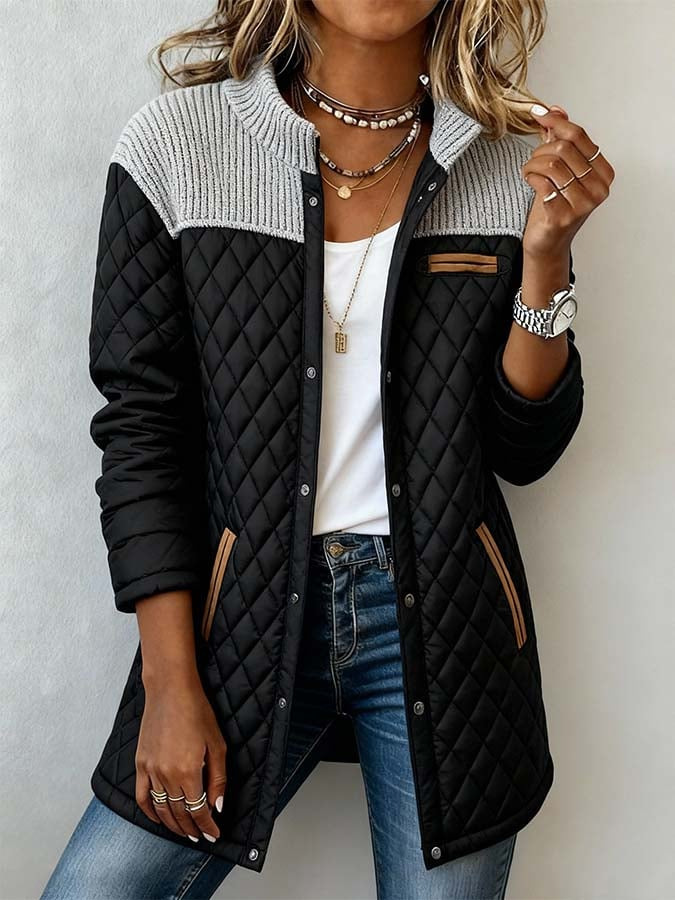 Women's Winter Coats Patchwork Cotton Jacket Long Sleeve Round Neck_voghion.com
