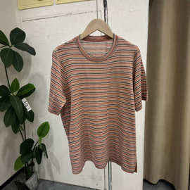 跨境韩版撞色条纹圆领百搭短袖t恤 Striped Short Sleeve Top现货
