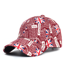 跨境新款英國國旗字母塗鴉棒球帽男女歐美時尚米字國旗鴨舌帽子潮
