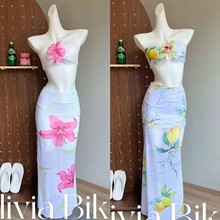 新款ins性感越南海边度假落日氛围感花朵纯欲长裙分体泳衣bikini