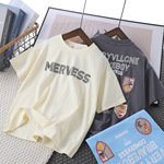 夏季新款男孩圆领短袖T恤宝宝字母印花儿童宽松半袖上衣一件代发