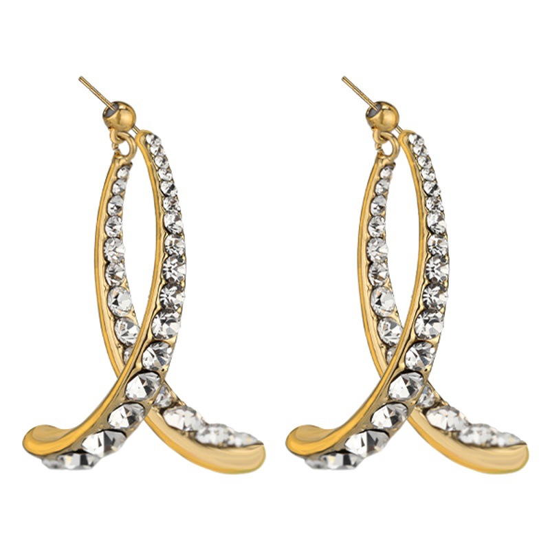 S925 aguja de plata estilo coreano rhinestone pendientes geométrico arco Cruz cola de pez en forma simple menos pendientes accesorios al por mayor