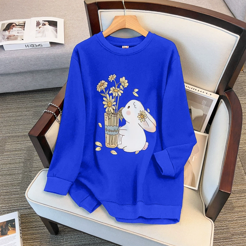 Fleece sweatshirt with a round collar, long-sleeve, plus size, increased thickness