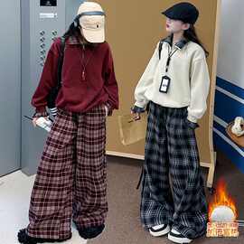 女童炸街套装秋冬加绒套装中大童宽松韩系撞色秋冬新款洋气两件套