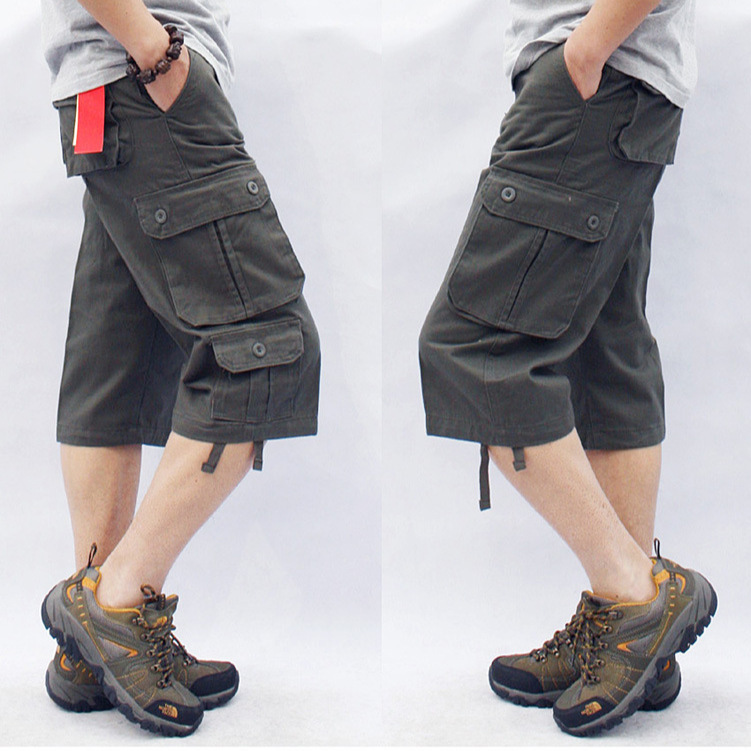 Summer Men's Casual Cargo Capris Beach Pants Youth Plus-Size Loose Pants Work Straight-Leg Pants Multi-Pocket Cargo Pants