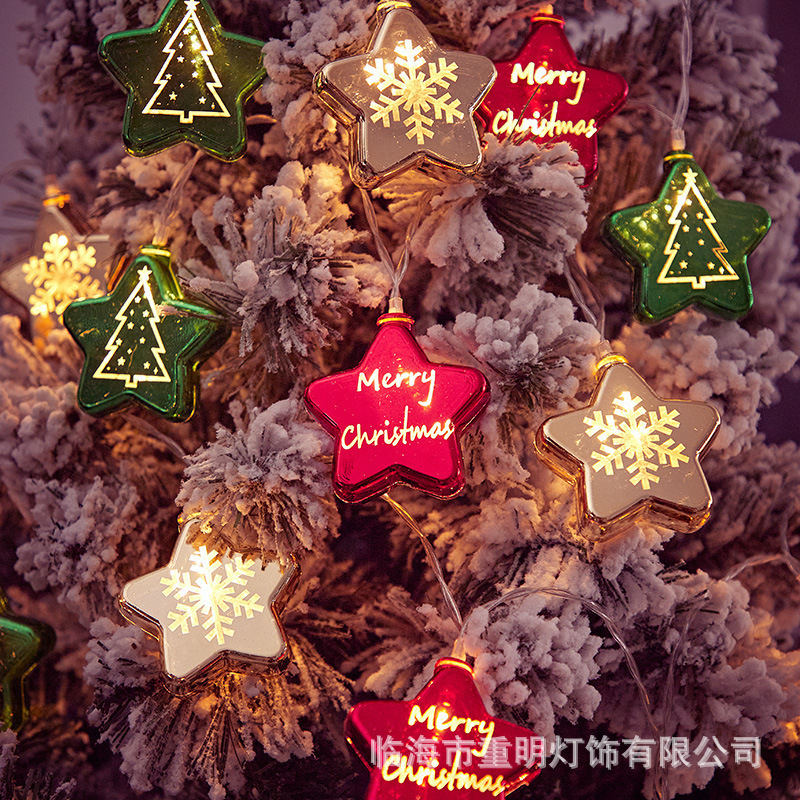 Transfronterizos LED de Navidad lámpara de estrella galvanizada colgante decoración de árbol de Navidad atmósfera impresión de lámpara de color