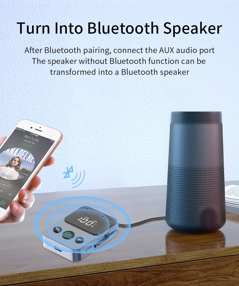 BR17 Bluetooth receiver transmitter with subwoofer one-to-two integrated storage cable audio two-in-one adapter