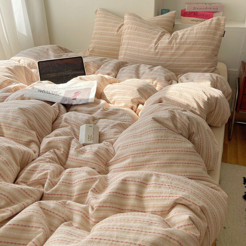 Spring and Autumn Striped Cotton Four-piece Set Yarn-dyed Jacquard Washed Cotton Quilt Cover Bed Sheet Dormitory Three-piece Bedding Spring and Autumn Striped Cotton Four-piece Set Yarn-dyed Jacquard Washed Cotton Quilt Cover Bed Sheet Dormitory Three-piece Bedding